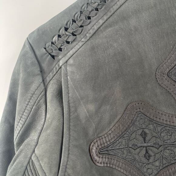 AFFLICTION Leather Jacket Women's Small NWT #99 Livestock Biker MMA Cross Zipper - Picture 13 of 16